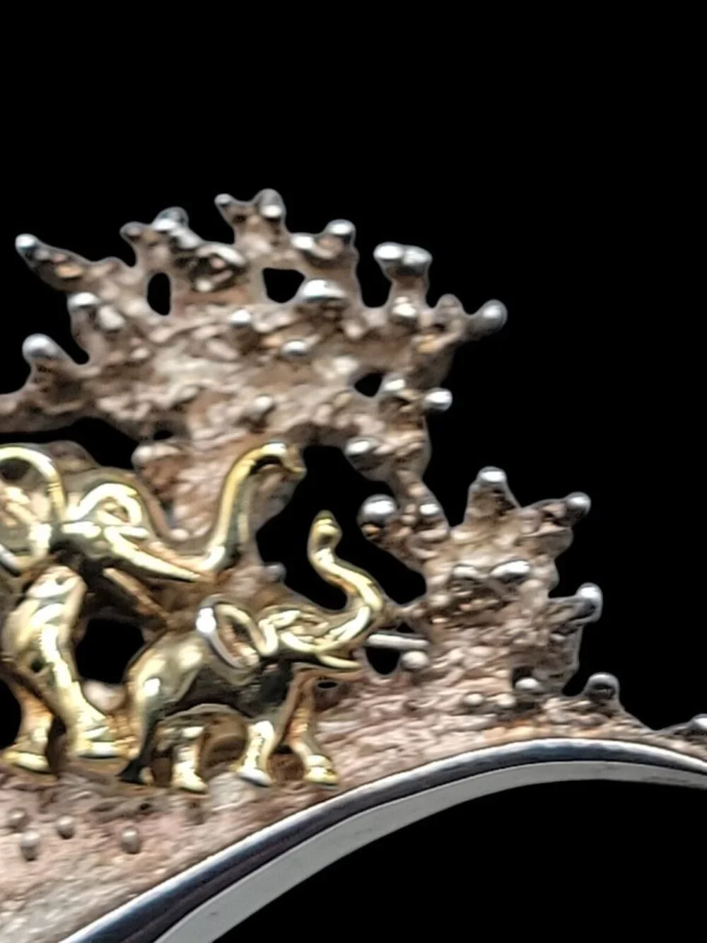 FB Sterling Silver w/10k Elephants Brooch Marching Through Detailed Scene
